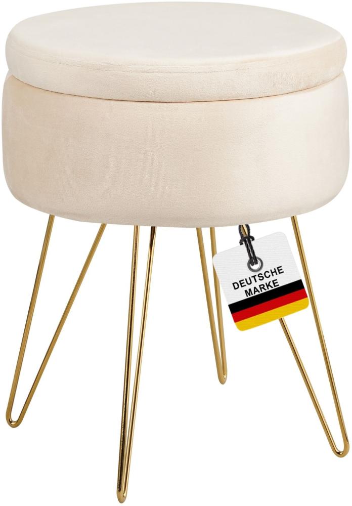 Albatros Hocker mit Stauraum Cannes Sitzhocker mit Stauraum, Modernes Design, Edler Samt-Bezug Sitztruhe Sitzbank mit Stauraum  optimal als Fußhocker Hocker Schminktisch, Beige Bild 1