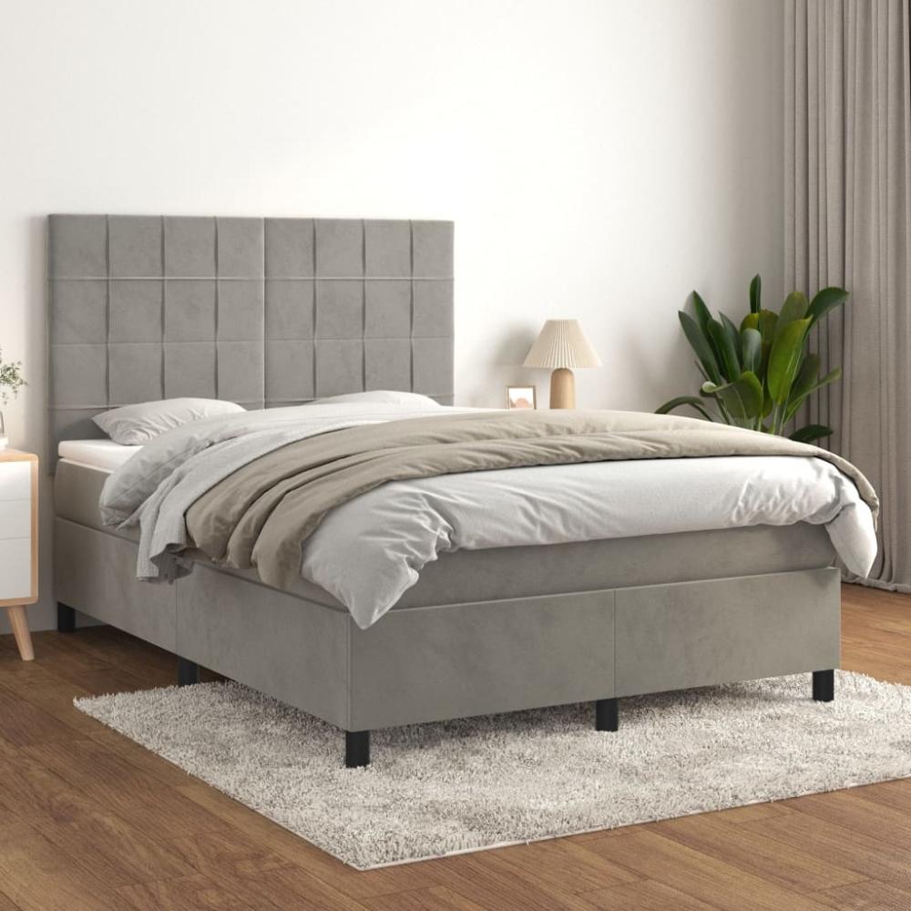 vidaXL Boxspringbett mit Matratze Hellgrau 140x190 cm Samt 3143019 Bild 1