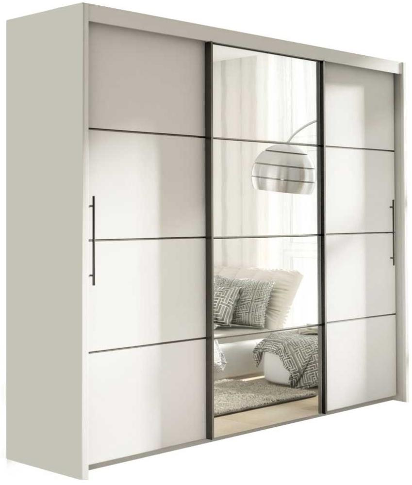 Schwebetürenschrank Ivona Kleiderschrank 250x62x216cm 3-türig weiß Spiegel Bild 1