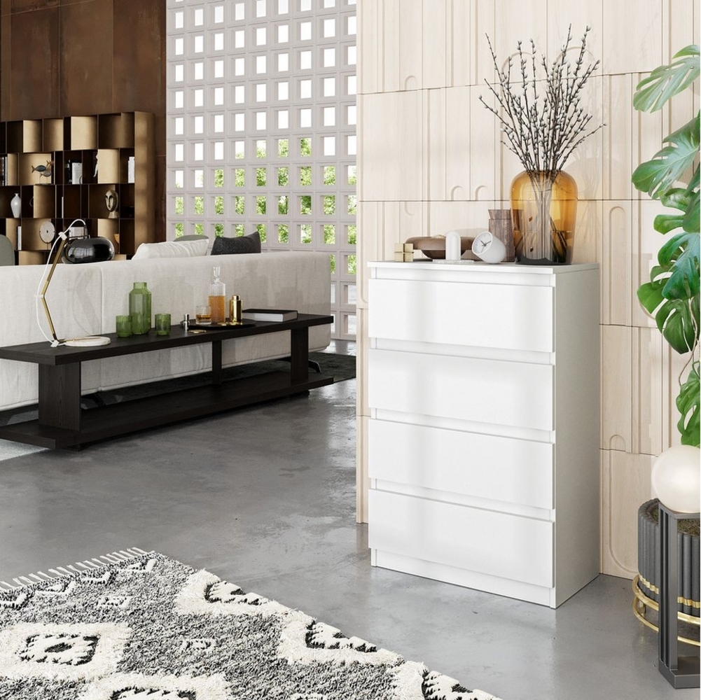 Furnica Kommode GABRIEL 4 Schubladen - Weiß Matt H92cm B60cm T33cm Bild 1