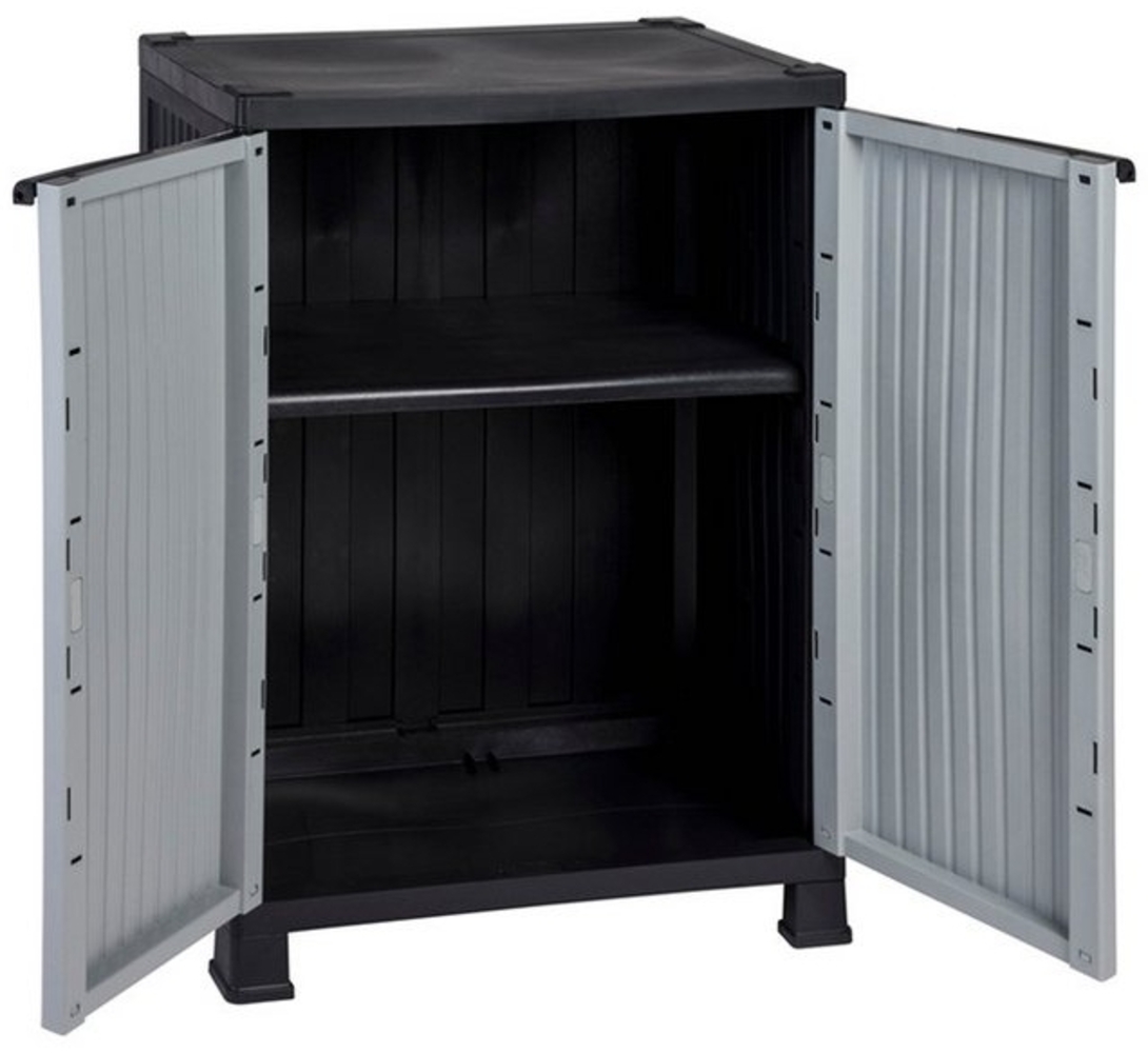 Kreher Mehrzweckschrank 'MADERA' im Rattan Design mit 1 Einlegeboden (Schwarz/Grau) Rattan Design, Pflegeleichtes Material, Langlebig, UV-beständig Bild 1