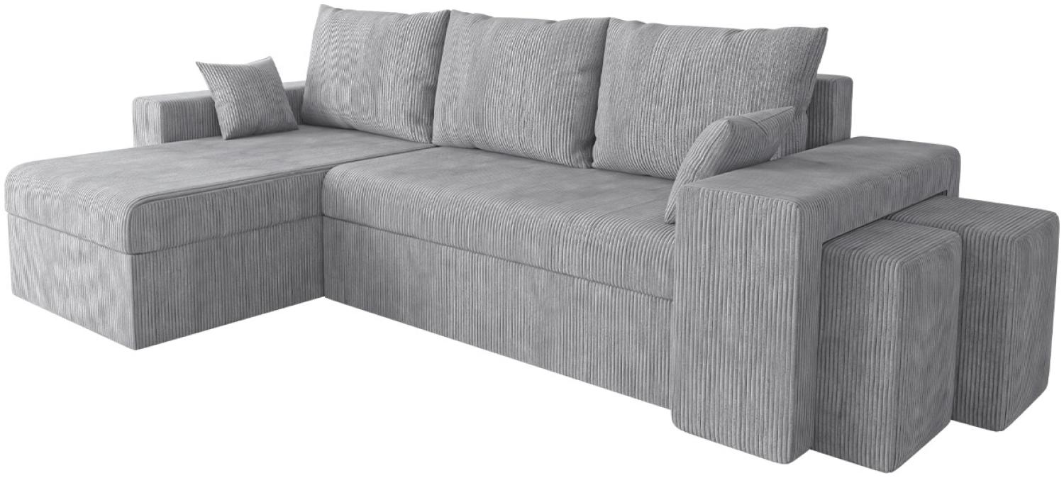 Ecksofa Papani Cord mit 2 Polsterhocker, Bettkasten, Schlaffunktion (Farbe: Poso 110) Bild 1