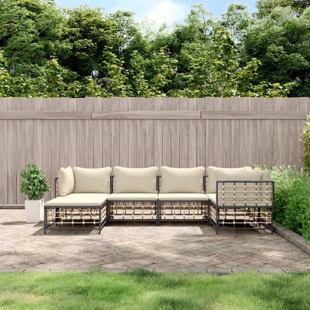 vidaXL 6-tlg. Garten-Lounge-Set mit Kissen Anthrazit Poly Rattan 3186770 Bild 1