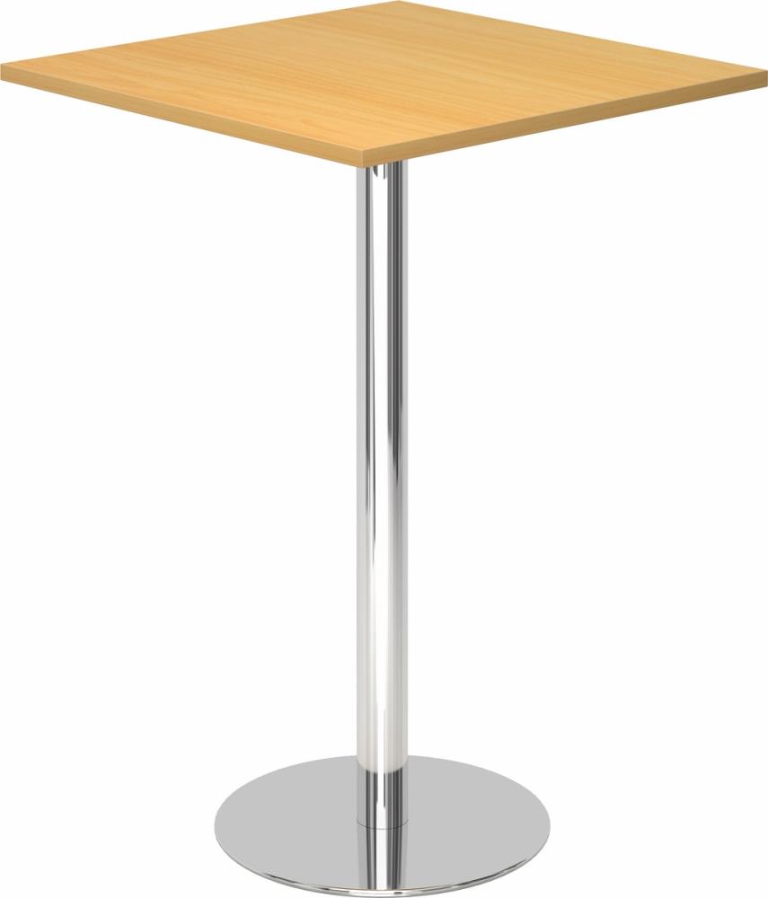 bümö Stehtisch Büro, Bistrotisch eckig 80 x 80 cm - Bartisch Buche, Stehtisch Holz-Platte, Säule aus Metall verchromt, Buffettisch, Säulentisch, Partytisch, Thekentisch, Hochtisch, Barmöbel, STH88-6-C Bild 1