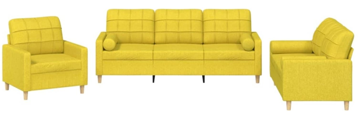 vidaXL 3-tlg. Sofagarnitur mit Kissen Hellgelb Stoff 3201263 Bild 1