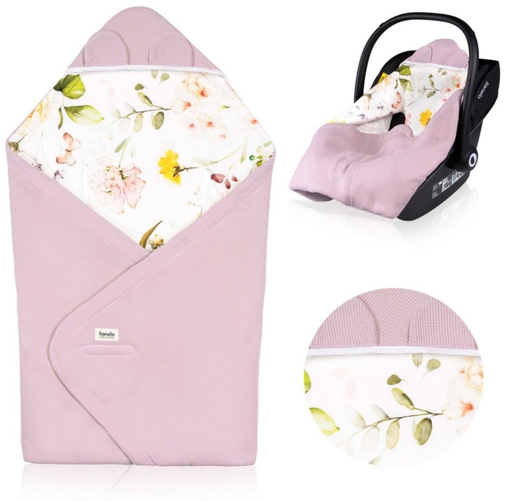 Lionelo TRAVEL Swaddle Blanket Warmes Babytuch für Kindersitz, Tragetasche, Kinderwagen, Ganzjährig, Weiche Babydecke 90x90 cm, Klettverschluss, 100% Baumwolle Bild 1