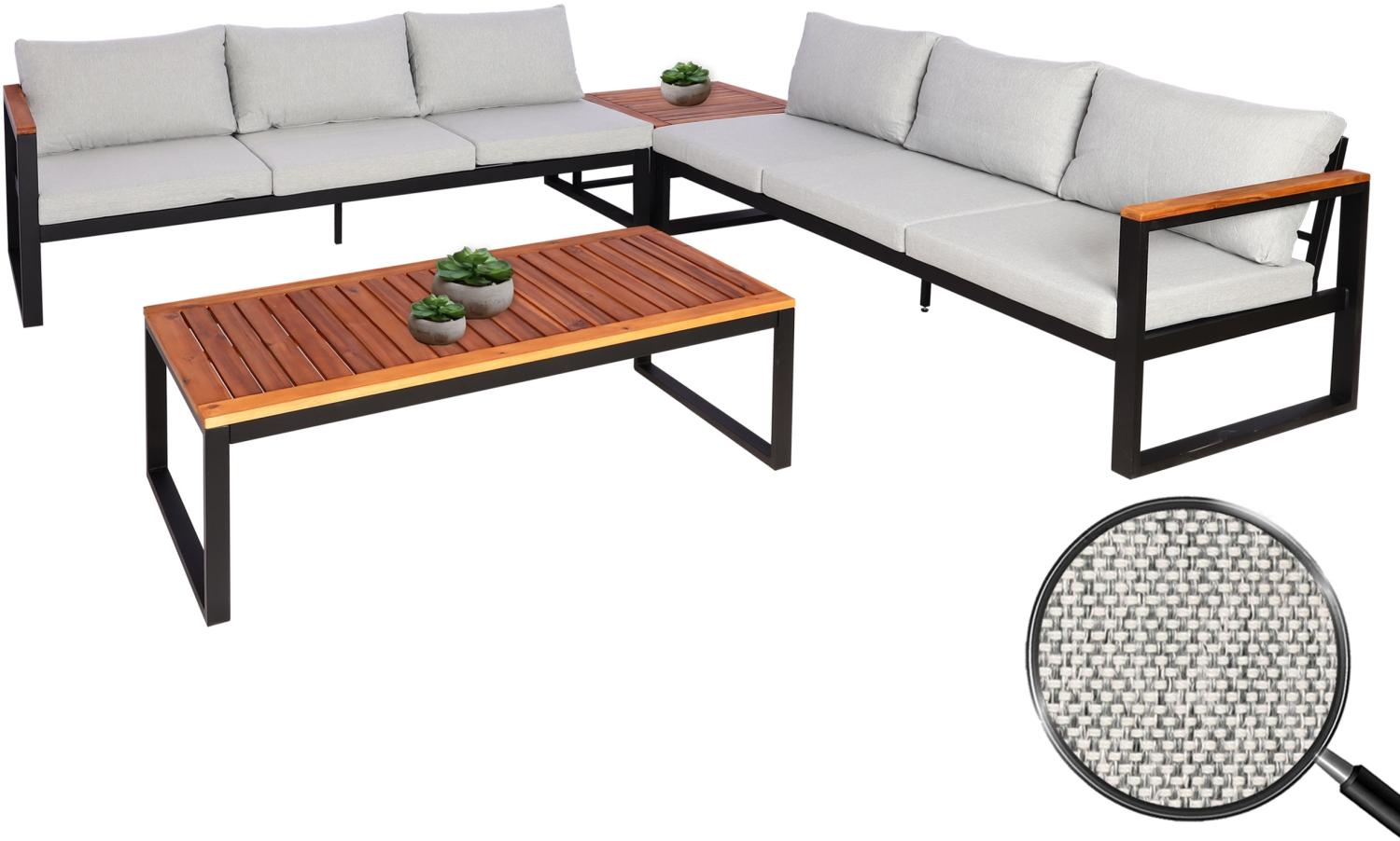 Garten-Garnitur HWC-L26, Gartenlounge Lounge-Set Sitzgruppe Sofa, Metall Akazie Holz MVG-zertifiziert ~ hellgrau Bild 1