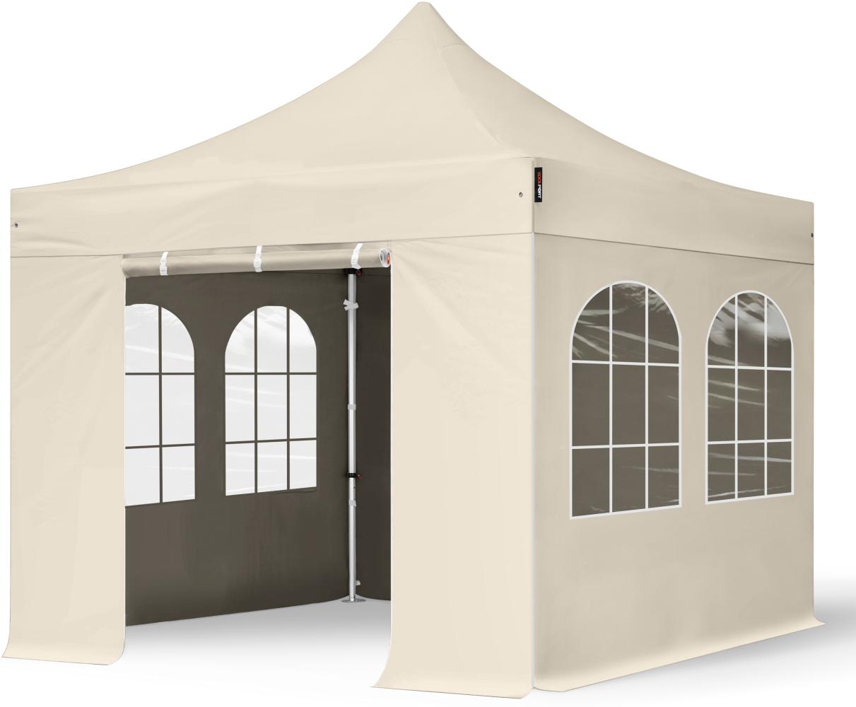 3x3 m Faltpavillon PROFESSIONAL Alu 40mm, Seitenteile mit Sprossenfenstern, creme Bild 1