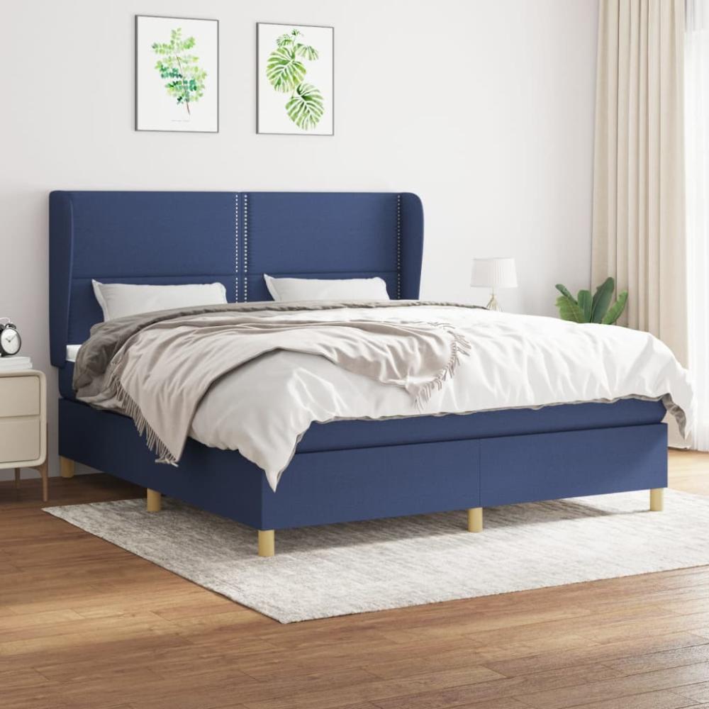 Boxspringbett mit Matratze Stoff Blau 180 x 200 cm, Härtegrad: H2 [3128467] Bild 1