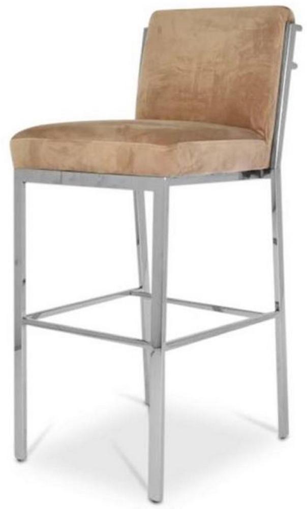 Casa Padrino Luxus Barstuhl Taupe / Silber 43 x 54 x H. 101 cm - Edelstahl Barhocker mit Samtstoff Bild 1