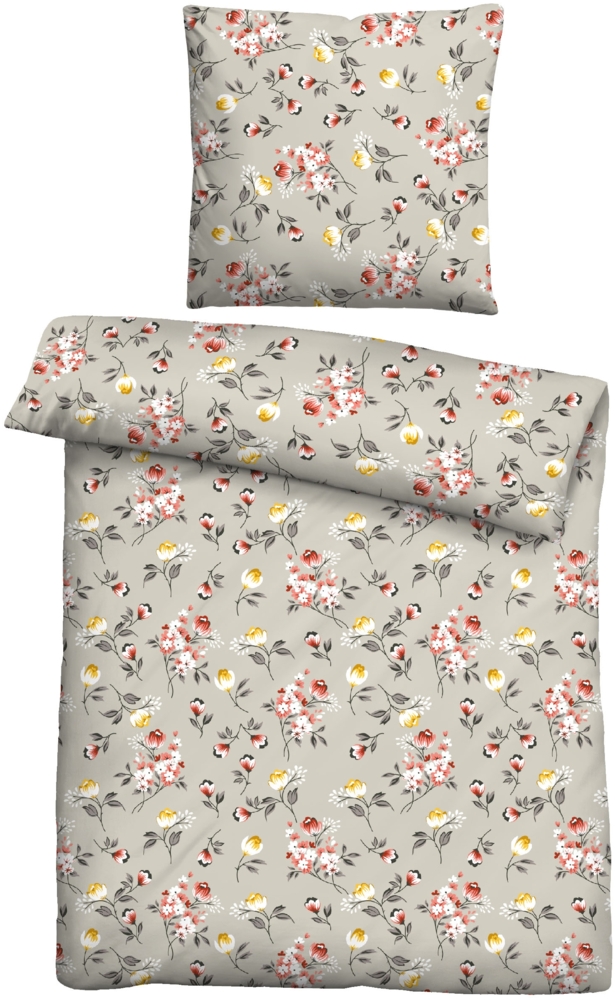 Traumhaft schlafen - Castell - Markenbettwäsche Polycotton Biber 0351106 BLÜMCHEN, grau, 1x 155x220 cm + 1x 80x80 cm Bild 1