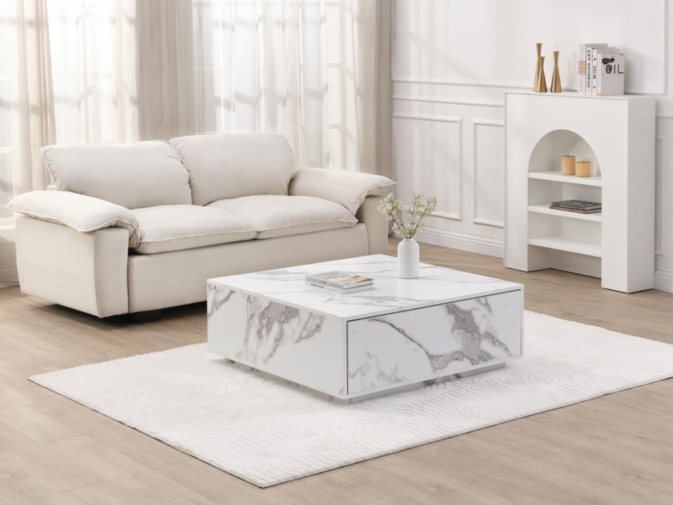 Vente-unique - Couchtisch mit 2 Schubladen - MDF - Marmor-Optik Weiß - ANTRIM von Pascal Morabito Bild 1
