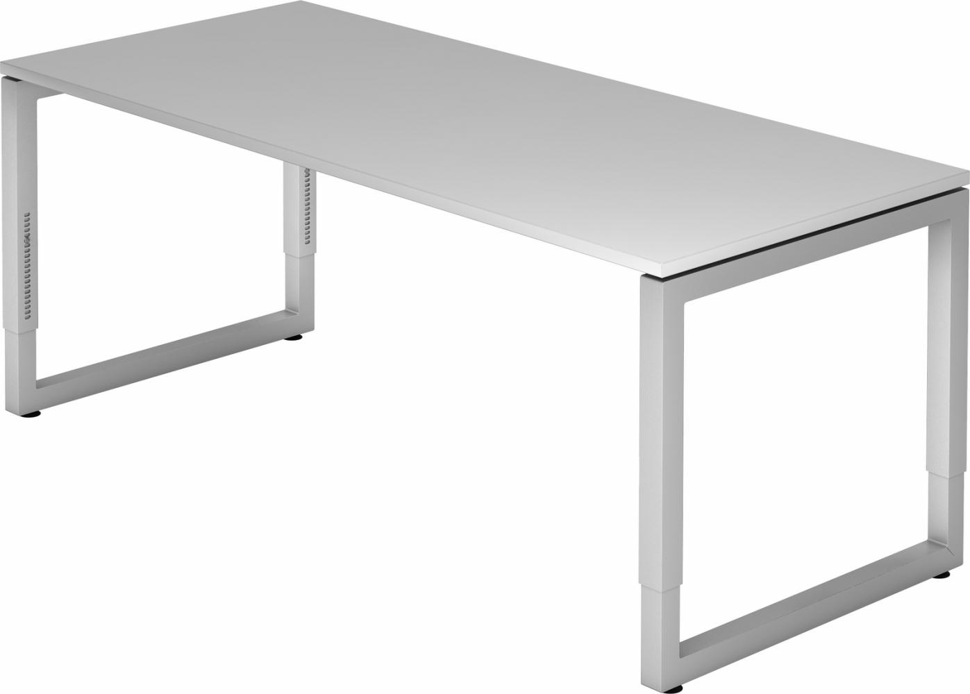 bümö höhenverstellbarer Schreibtisch R-Serie 180x80 cm in grau, Gestell in Silber - großer PC Tisch für's Büro manuell höhenverstellbar, Computertisch verstellbar, RS-19-5-S Bild 1