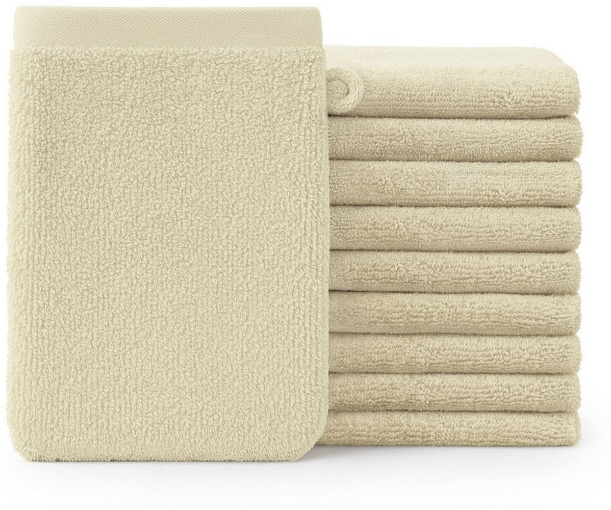 Blumtal Waschhandschuh 10er Set aus Frottee 15x20 cm - weich und saugstark, (Set), mit modischer Bordüre und praktischer Aufhängeschlaufe, 100% Baumwolle Bild 1