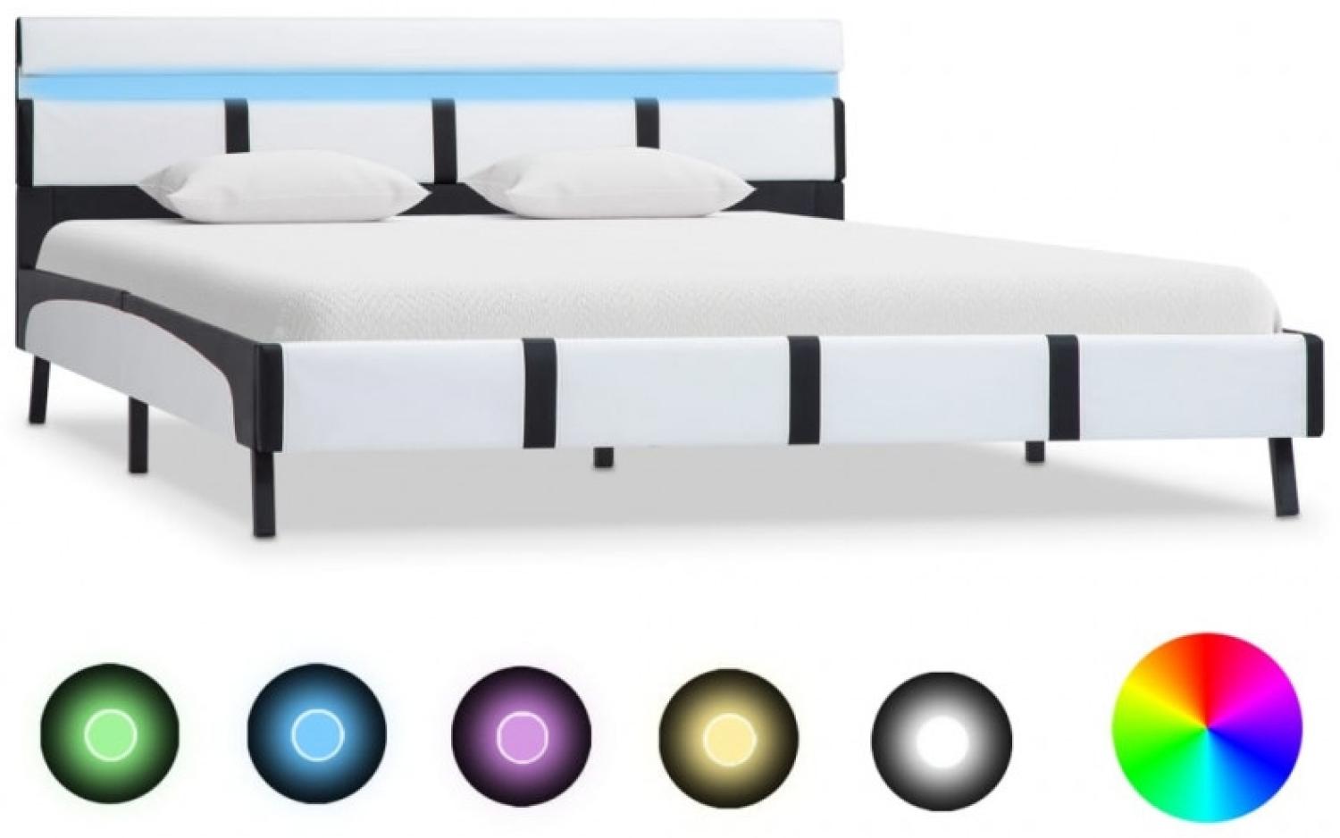 vidaXL Bettgestell mit LED Weiß Kunstleder 140×200 cm, Mit Beleuchtung [280299] Bild 1