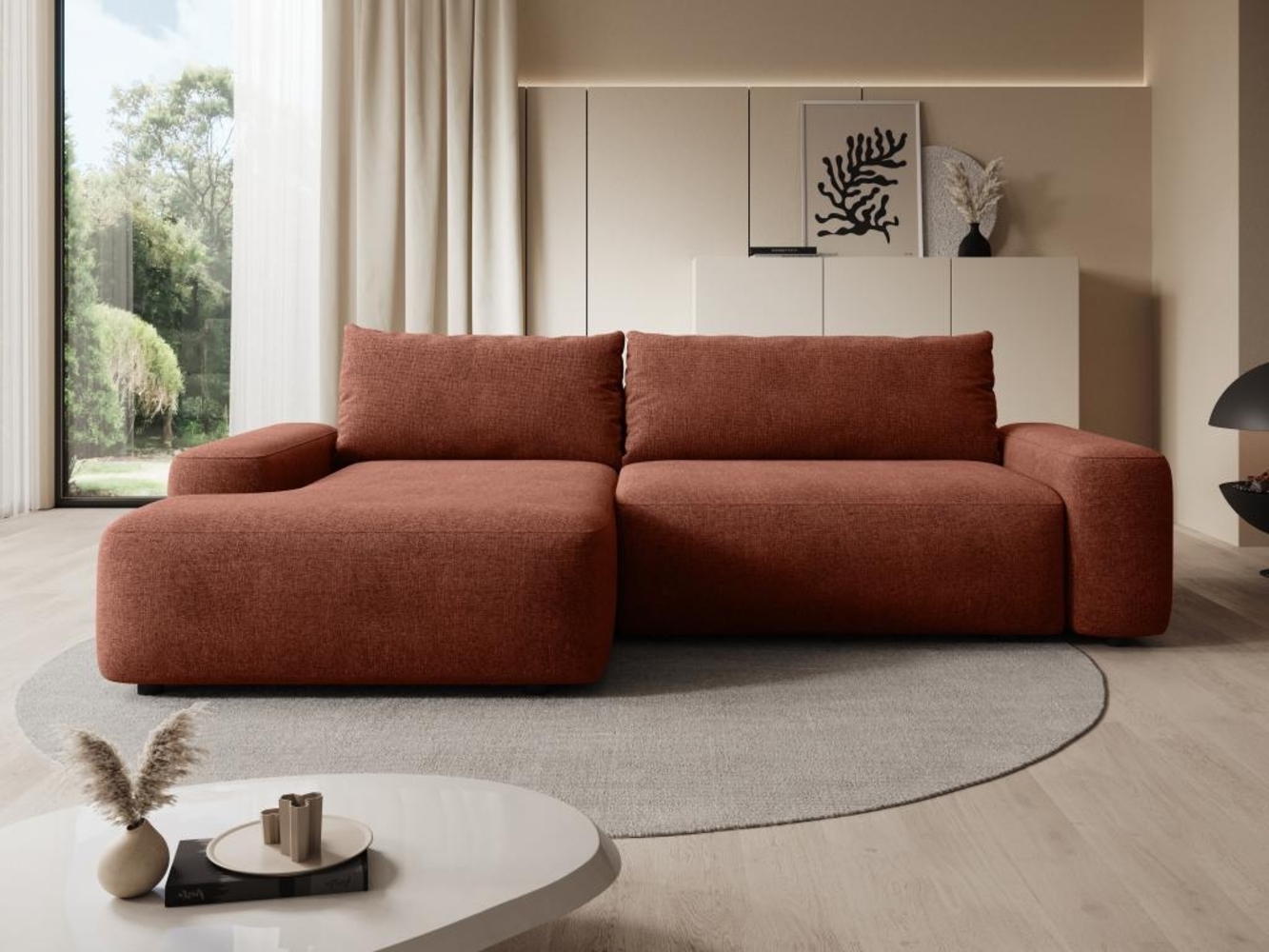 Vente-unique - Ecksofa mit Schlaffunktion - Ecke links - Strukturstoff - Terracotta - DAVISO Bild 1