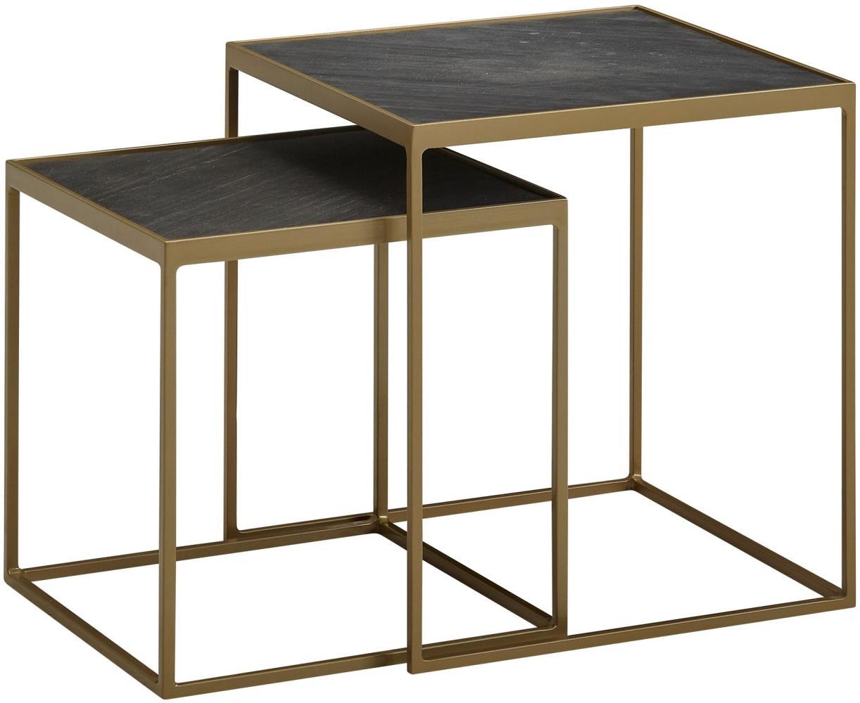 Kadima Design Beistelltisch Set, Stein/Metall, anthrazit, "Mdf" Gesteinsoptik, Dunkelgold. 40 x 40 x 44 cm Bild 1