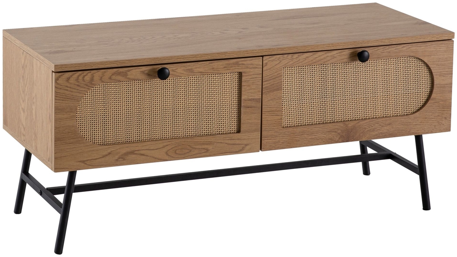 Lowboard 100 x 45 x 40 cm TV-Kommode mit Eiche-Dekor & Rattan, Design TV-Schrank Hoch mit Schubladen, Fernsehtisch Fernsehschrank, Fernsehkommode Wohnzimmer Bild 1