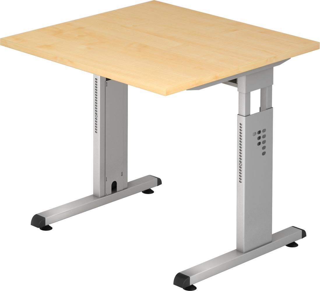 bümö höhenverstellbarer Schreibtisch O-Serie 80x80 cm in Ahorn, Gestell in Silber - PC Tisch klein für's Büro manuell höhenverstellbar, Computertisch verstellbar, OS-08-3-S Bild 1