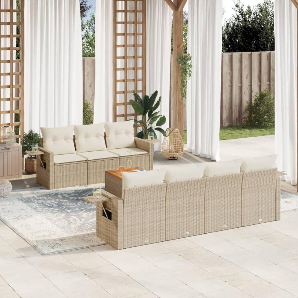 vidaXL 8-tlg. Garten-Sofagarnitur mit Kissen Beige Poly Rattan 3224469 Bild 1