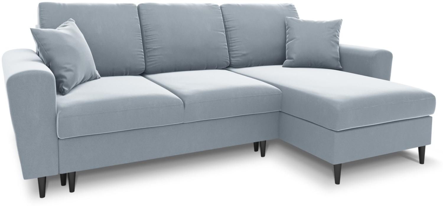 Micadoni 4-Sitzer Samtstoff Reversible Ecksofa mit Bettfunktion und Box Moghan | Bezug Light Blue | Beinfarbe Black Chro... Bild 1