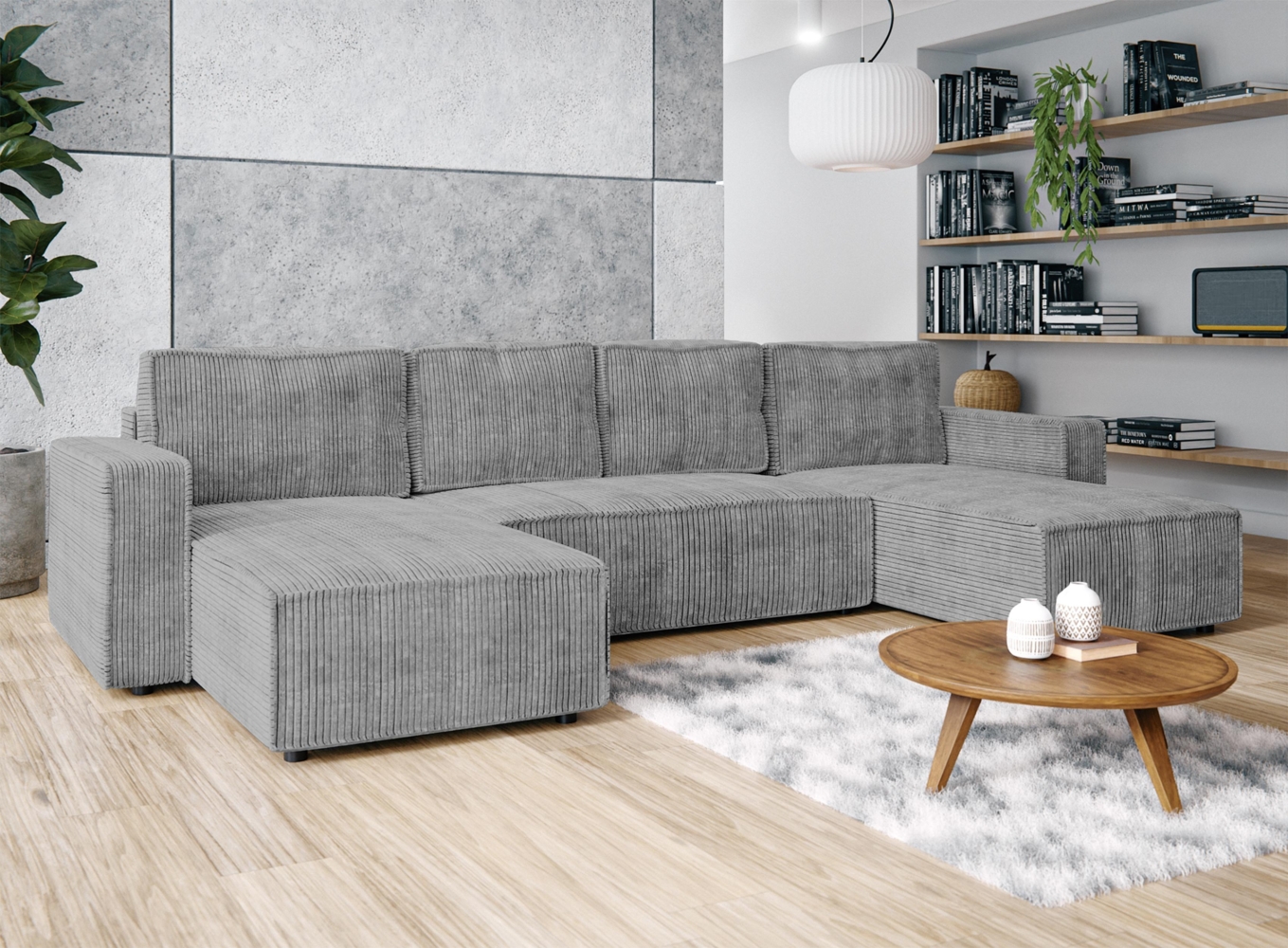 AX LIVING Aydin Sofa Wohnlandschaft mit Schlaffunktion U Form Hellgrau Bild 1