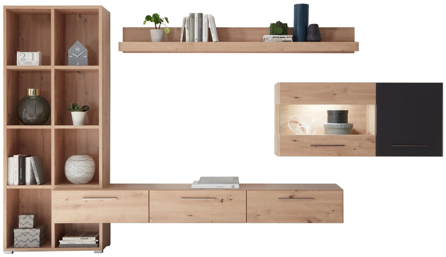 Wohnwand Space Anbauwand 3-teilig Eiche Artisan cosmos grey Perfekt Touch Bild 1