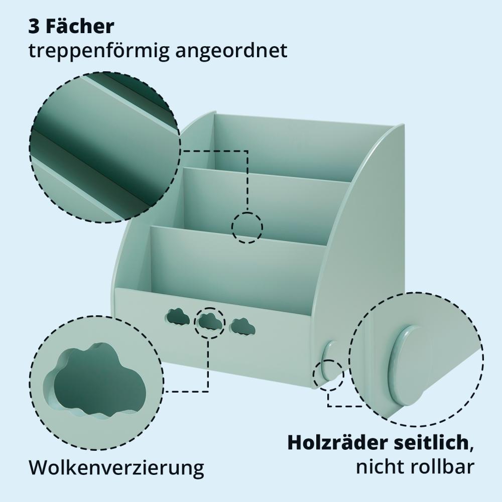 KHG Bücher-Standregal grün für Kinder mit 3 offenen Fächern, freistehendes Kinderregal für Bücher und Spielzeug - 64 x 59 x 53 cm Bild 1