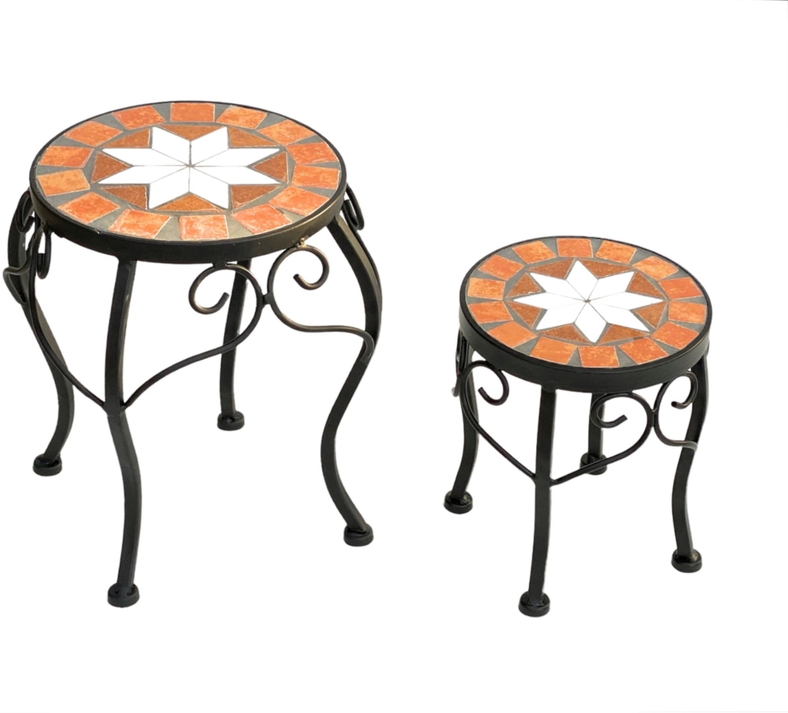 Blumenhocker Merano Mosaik 2er Set 12014 Blumenständer 20 und 27cm Hocker Rund Bild 1