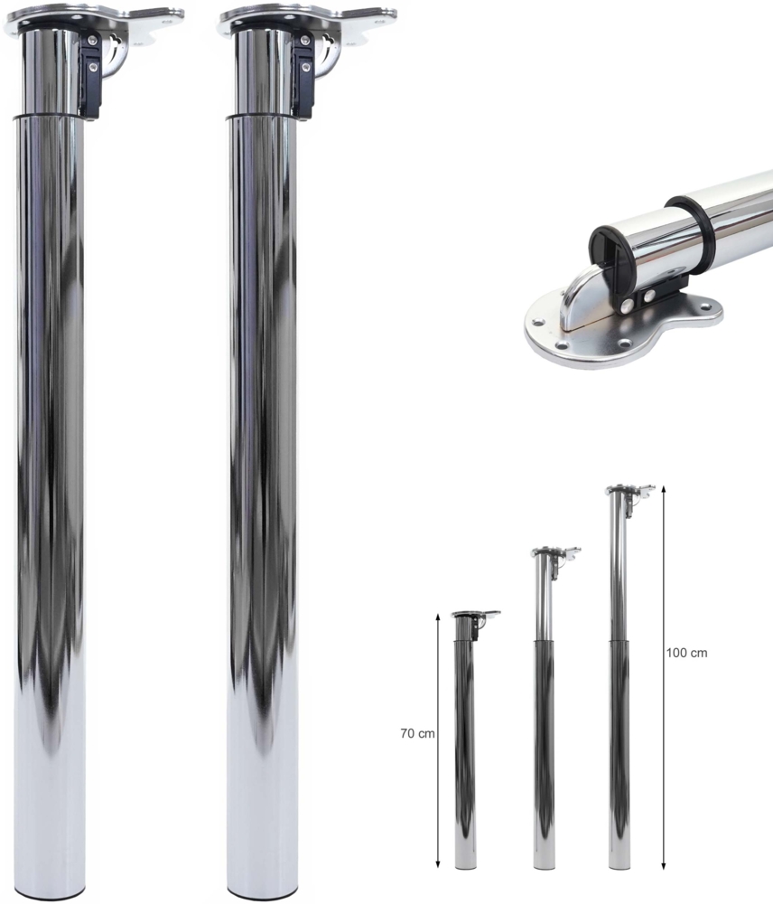 2er-Set Tischbein HWC-H35 für Schreibtisch Tischfuß klappbar Drehmechanismus höhenverstellbar 70-110cm ~ Edelstahl-Optik Bild 1