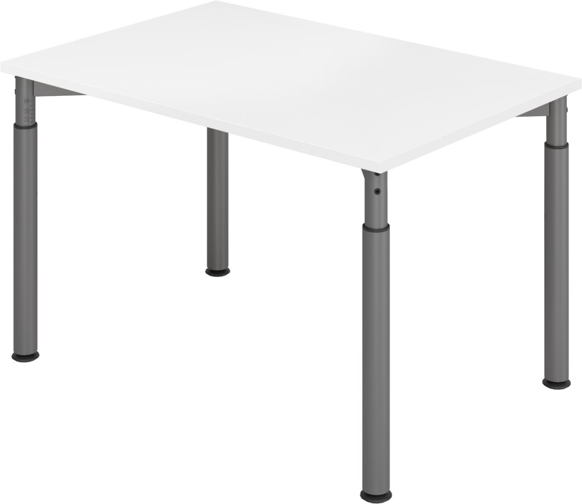 bümö höhenverstellbarer Schreibtisch 120x80 cm in weiß, Gestell graphit - PC Tisch höhenverstellbar & klein, höhenverstellbarer Tisch Büro, kleiner Computertisch verstellbar, Y-Serie, YS-12-W-G Bild 1