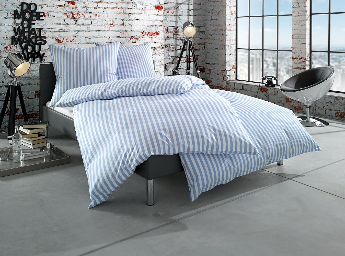 Bettwaesche-mit-Stil 'Oslo' Bettwäsche, Mako-Batist, Hellblau, 135x200 cm + 80x80 cm, Streifen Bild 1