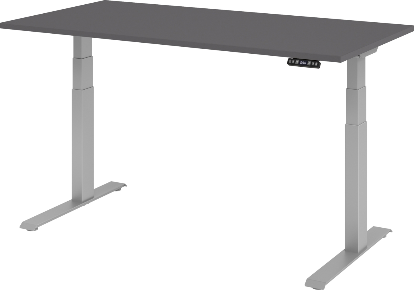 bümö elektrisch höhenverstellbarer Schreibtisch 160x80 cm in graphit, Gestell silber mit Memory-Steuerung, elektrischer Bürotisch höhenverstellbar Gaming Tisch, XDKB16-G-S Bild 1