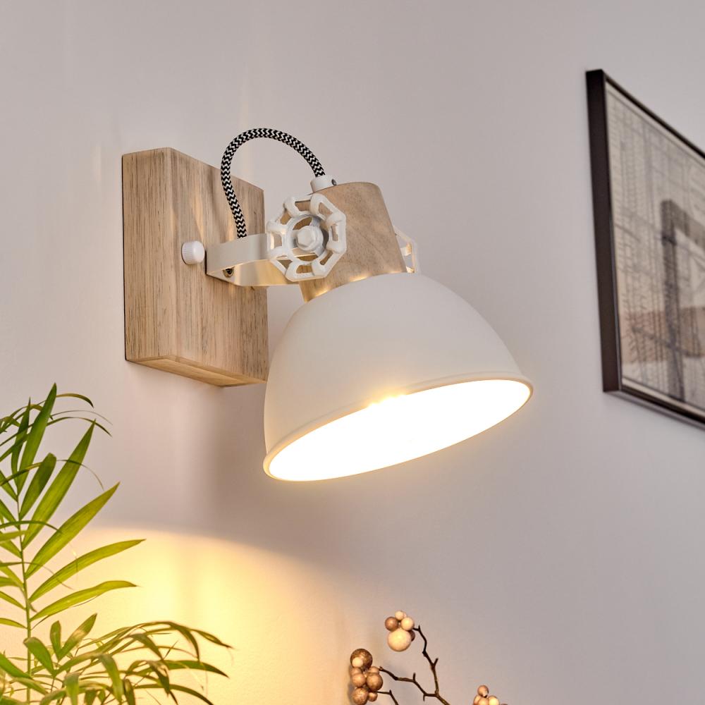 hofstein Wandleuchte »Cotes« verstellbare Wandlampe aus Metall/Holz in Weiß/Braun, ohne Leuchtmittel, 1xE27, Wandspot im Retro/Vintage Design Bild 1