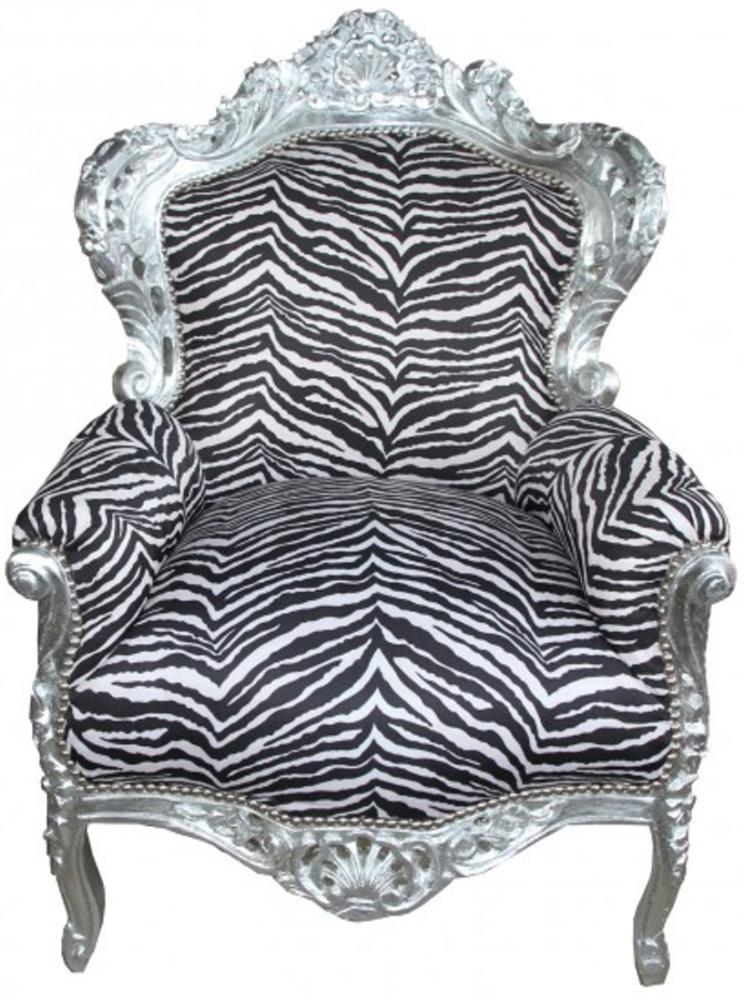 Casa Padrino Barock Sessel King Zebra / Silber - Antik Stil Möbel Bild 1