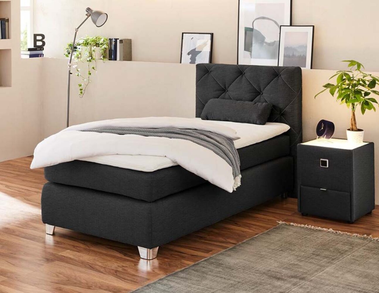 Jockenhöfer Gruppe Boxspringbett Finja, mit Topper und Zierkissen, erhältlich in 90,120,140 & 180cm Breite Bild 1