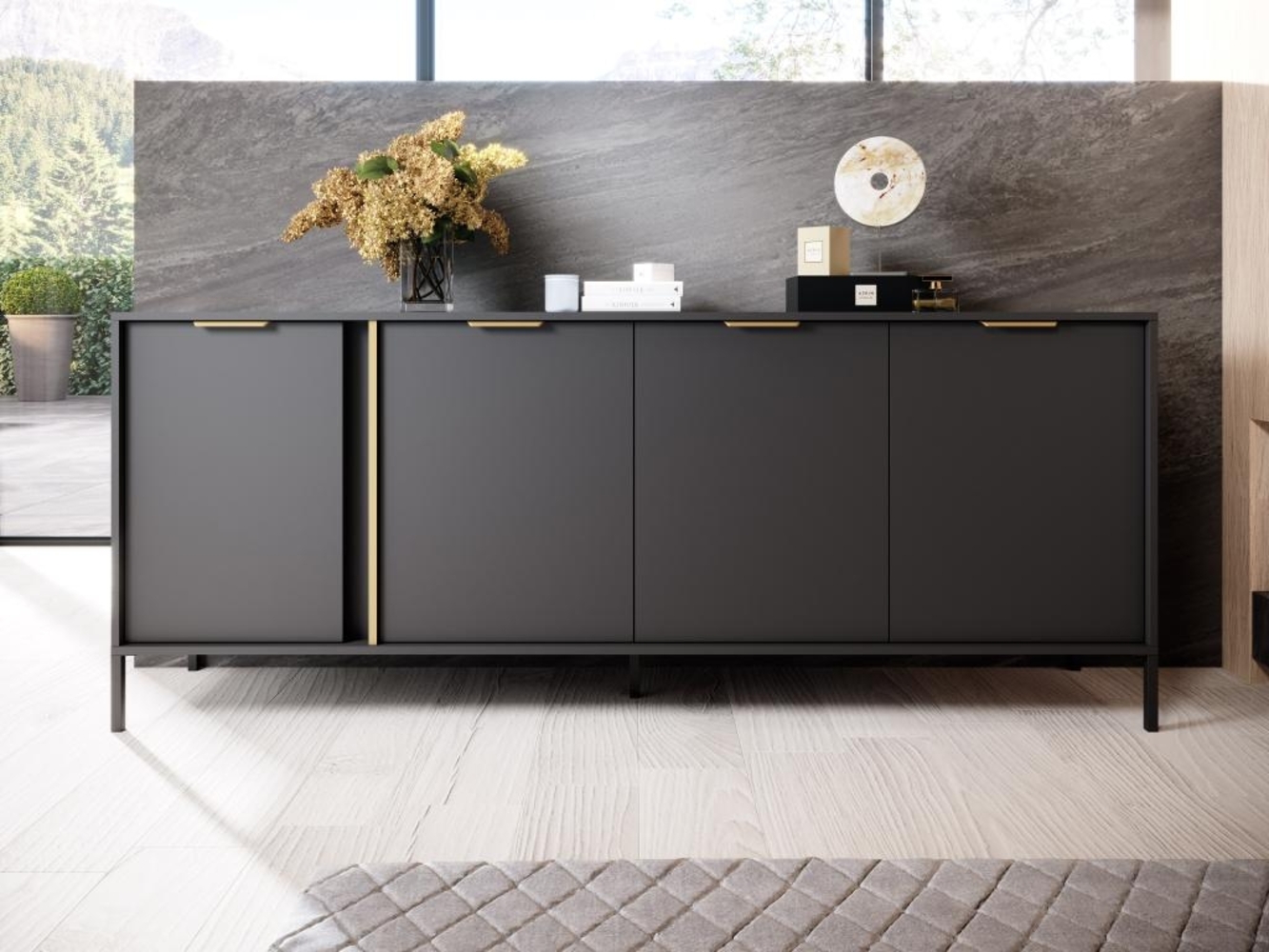 Vente-unique - Sideboard mit 4 Türen - Anthrazit & Goldfarben - PAVELI Bild 1