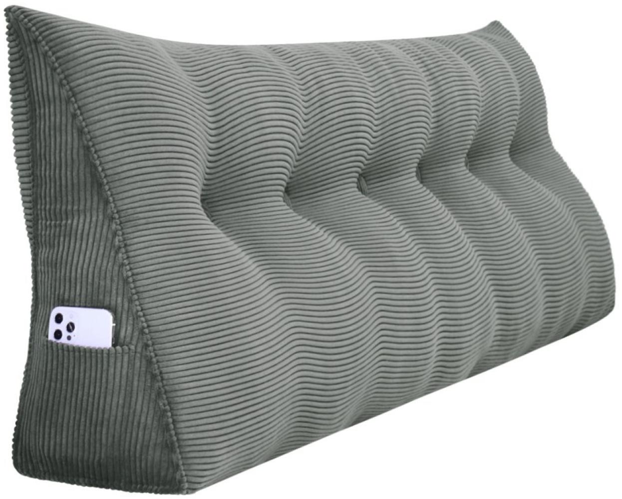 VERCART Großes Keilkissen, Langes Lesekissen, Bettruhe Rückenkissen, Dreieckiges Liegekissen, Dekoratives Kopfteilkissen für Tagesbett oder Tiefes Sofa, Cord Grau, 180cm Bild 1