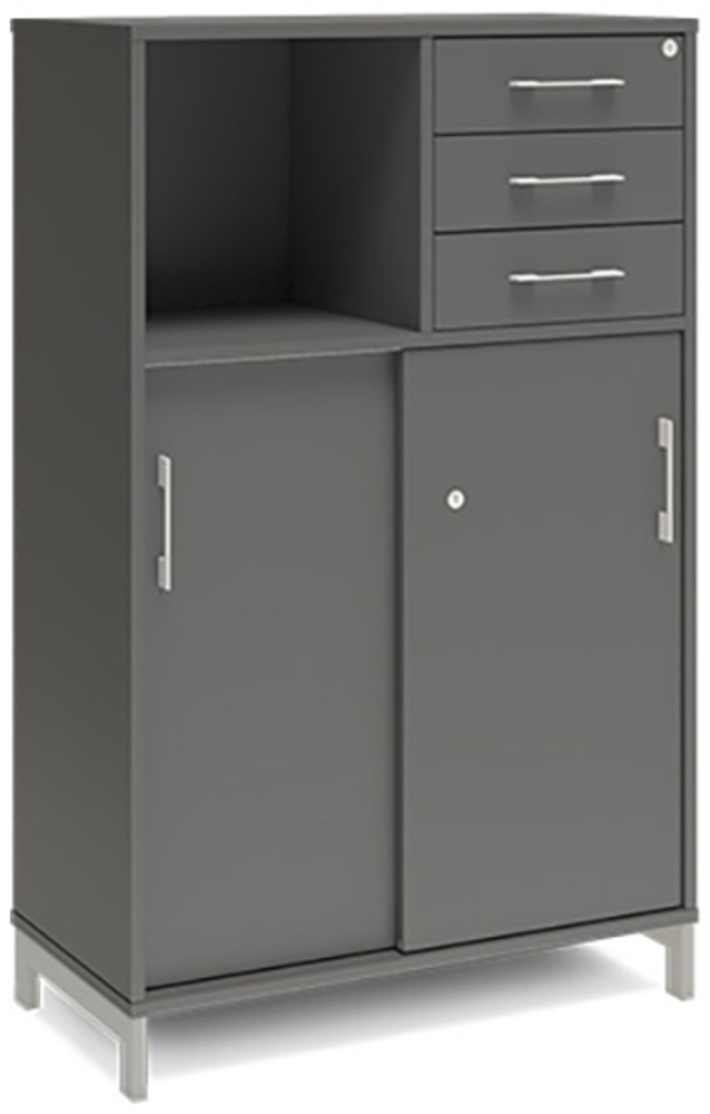 Büroschrank DNA 800x1275 mm Anthrazit/Schwarz Schiebetür- und Schubladenmodul 3A4/2A4 Bild 1