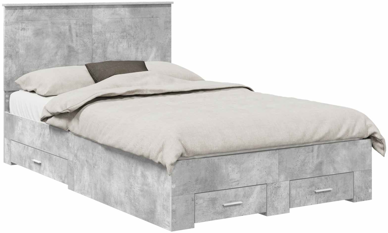 vidaXL Bettrahmen mit Kopfteil Beton Grau 135x190 cm Holzwerkstoff 3409661 Bild 1