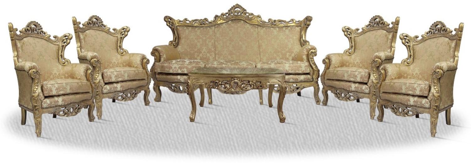 Casa Padrino Barock Sofa Set 3er Sofa 4 Sessel und Tisch mit Glasplatte - Barock Wohnzimmer Bild 1