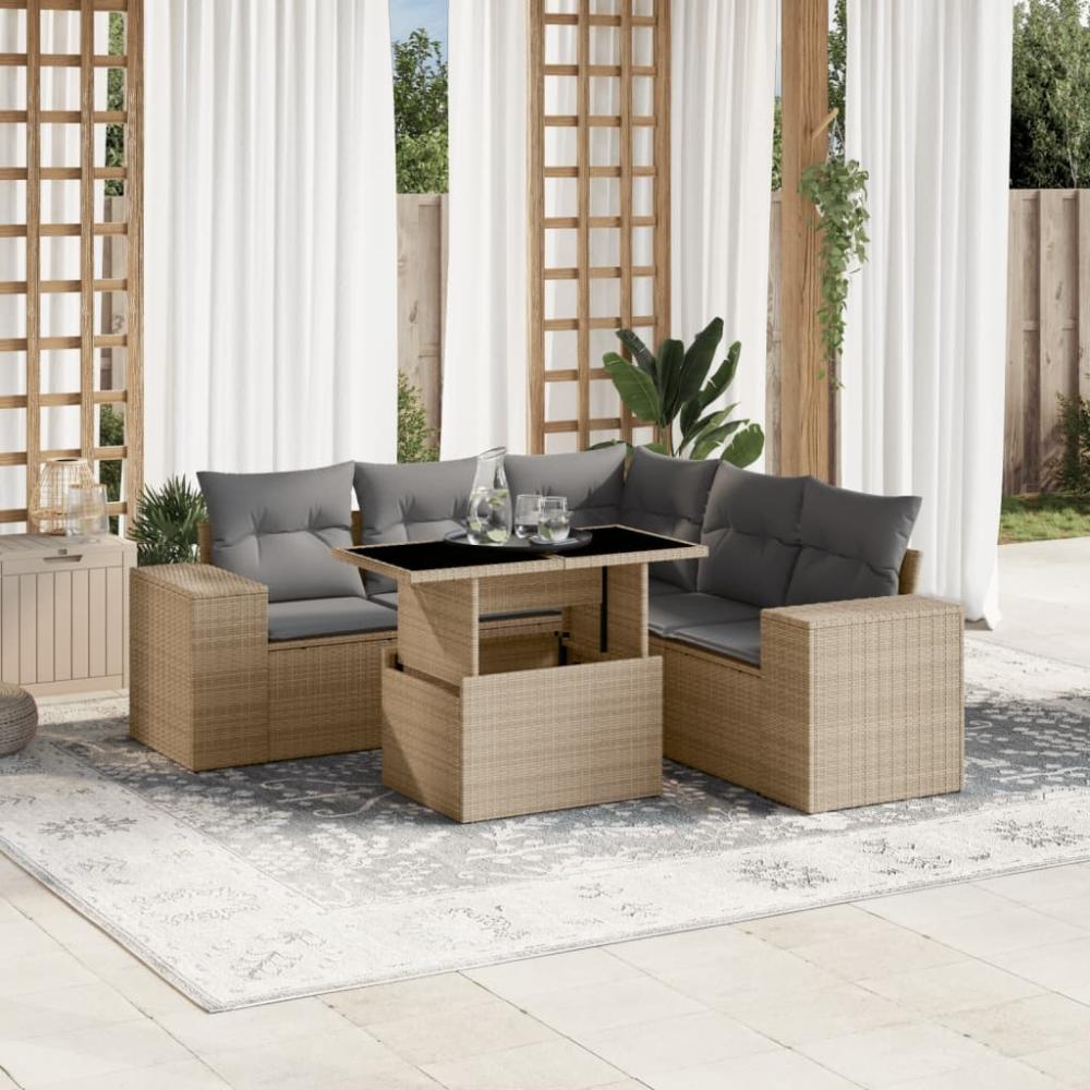 vidaXL 6-tlg. Garten-Sofagarnitur mit Kissen Beige Poly Rattan 3269159 Bild 1