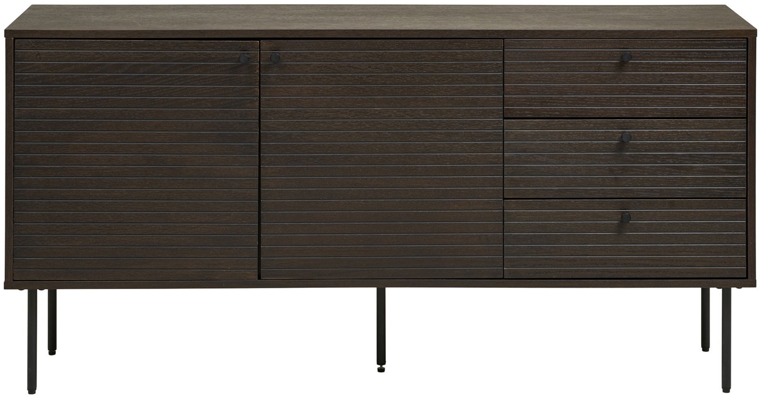 Sideboard, 3 Schubladen, 2 Türen, Eichenfurnier, geräuchert, Beine aus schwarzem Metall, 150 x 40 x 74 cm Bild 1