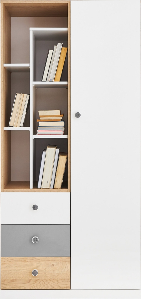 Kleiderschrank Pezru PX7 (Farbe: Biskuit Eiche / Biskuit Eiche + Weiß Lux + Grau) Bild 1