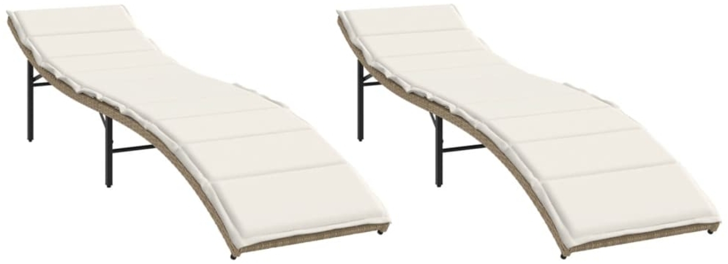 vidaXL Sonnenliegen 2 Stk. mit Auflagen Beige Poly Rattan 3277304 Bild 1