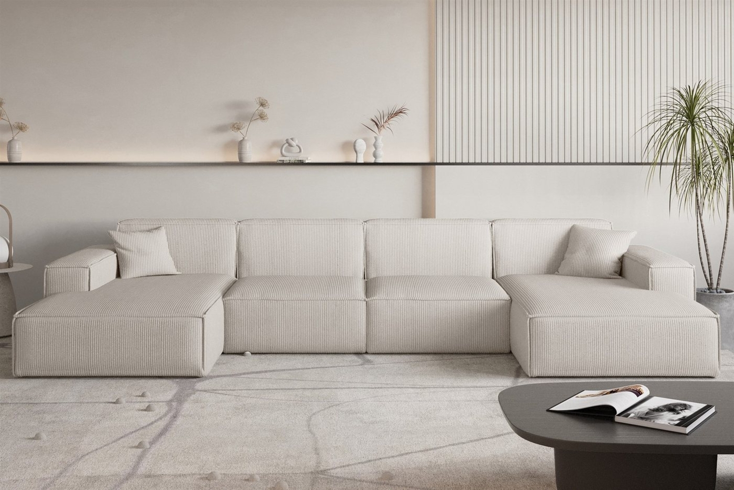 Wohnlandschaft Sofa U-Form CELES PREMIUM in Stoff Scala Hellbeige Bild 1
