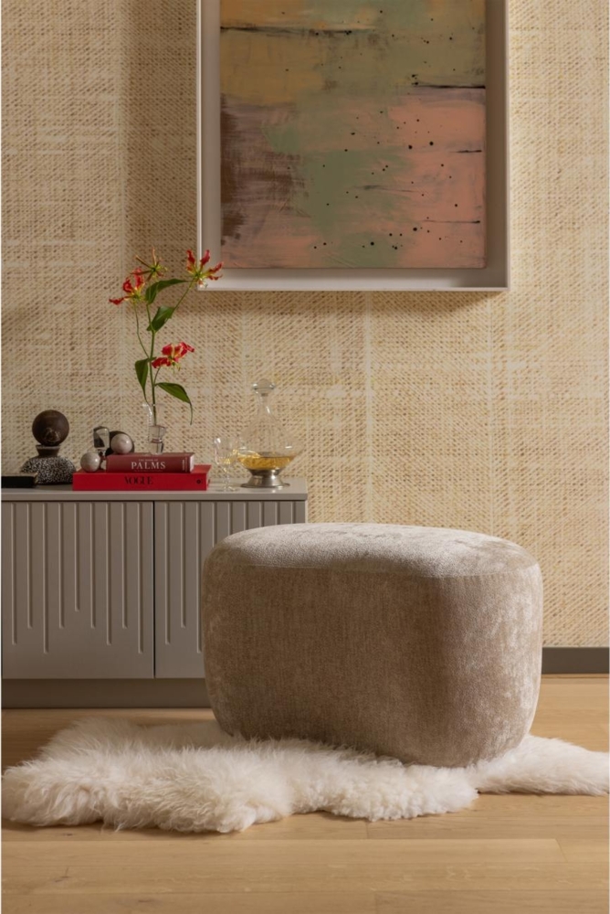 Hocker Popular aus Chenille-Stoff, Natur Bild 1