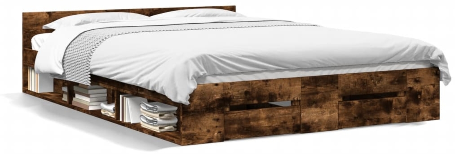 vidaXL Bettgestell mit Schubladen Räuchereiche 120x200cm Holzwerkstoff 3280759 Bild 1