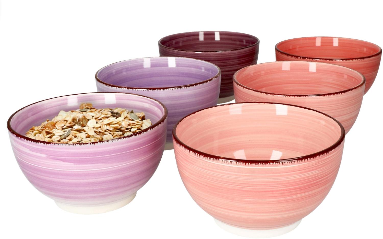 6er Set Lila Bowl-Schalen 600ml Müsli Salat Dessert Schüssel Steingut Bild 1