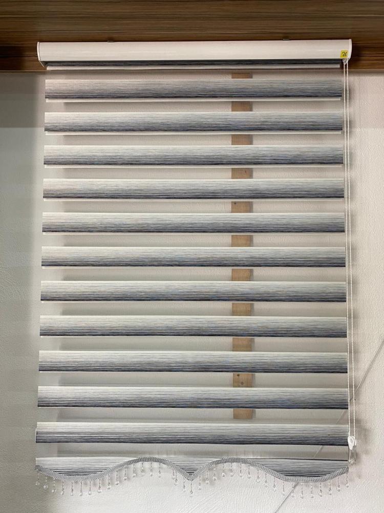 Fenster Rollo Gardine Doppelrollo Aluminiumkassette Zebra Seitenzug Creme-Schwarz-Grau Duorollo Store Perde 160 cm Bild 1